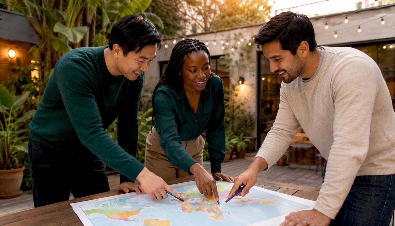 Professionals discussing apostille countries map