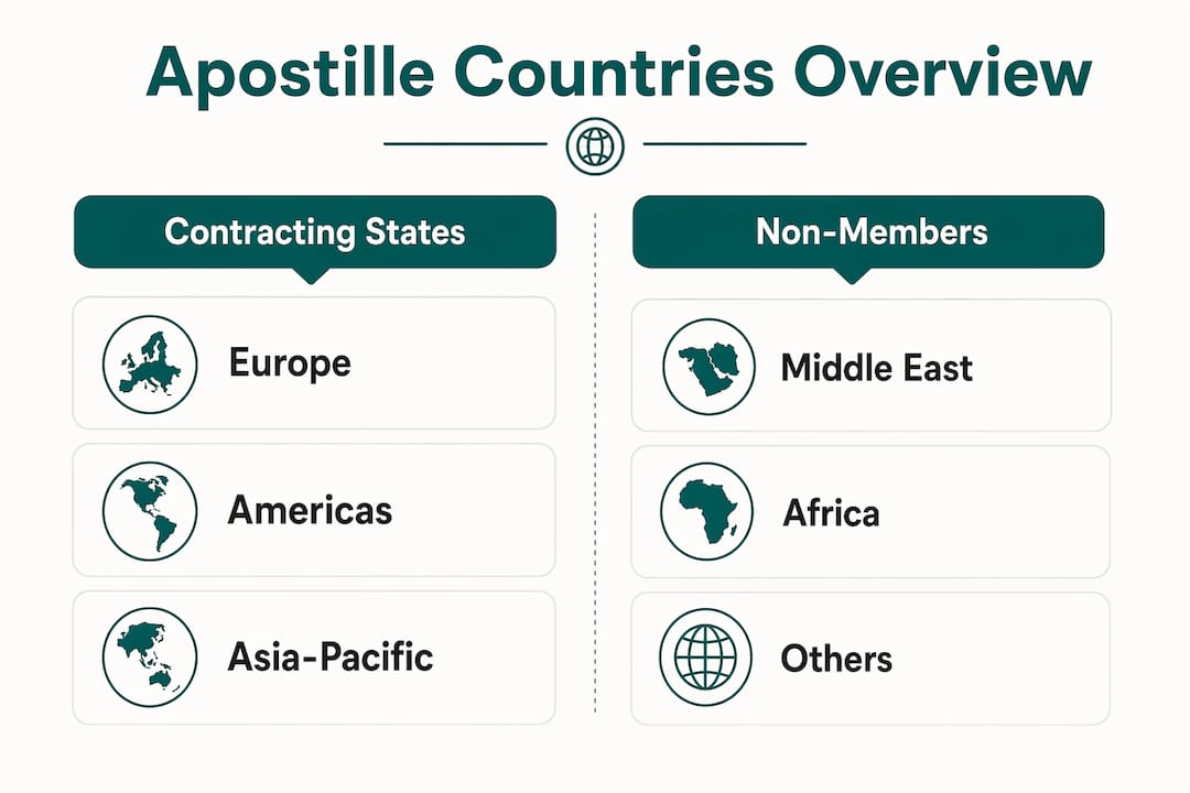 Infographic comparing apostille contracting states and non-members