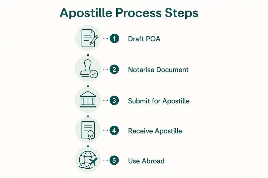 Infographic outlining UK power of attorney apostille steps