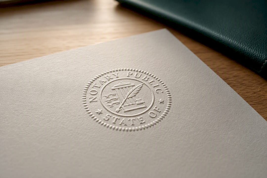 Close-up of notary seal embossing on paper