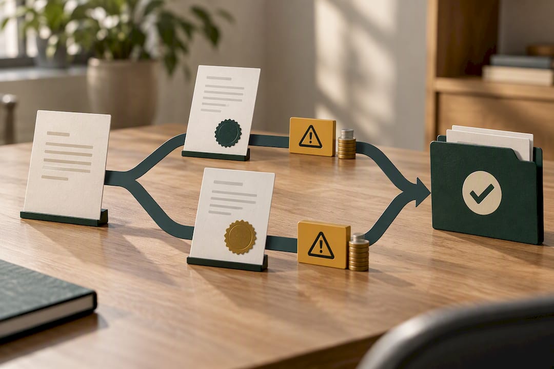 Illustration of two document certification routes