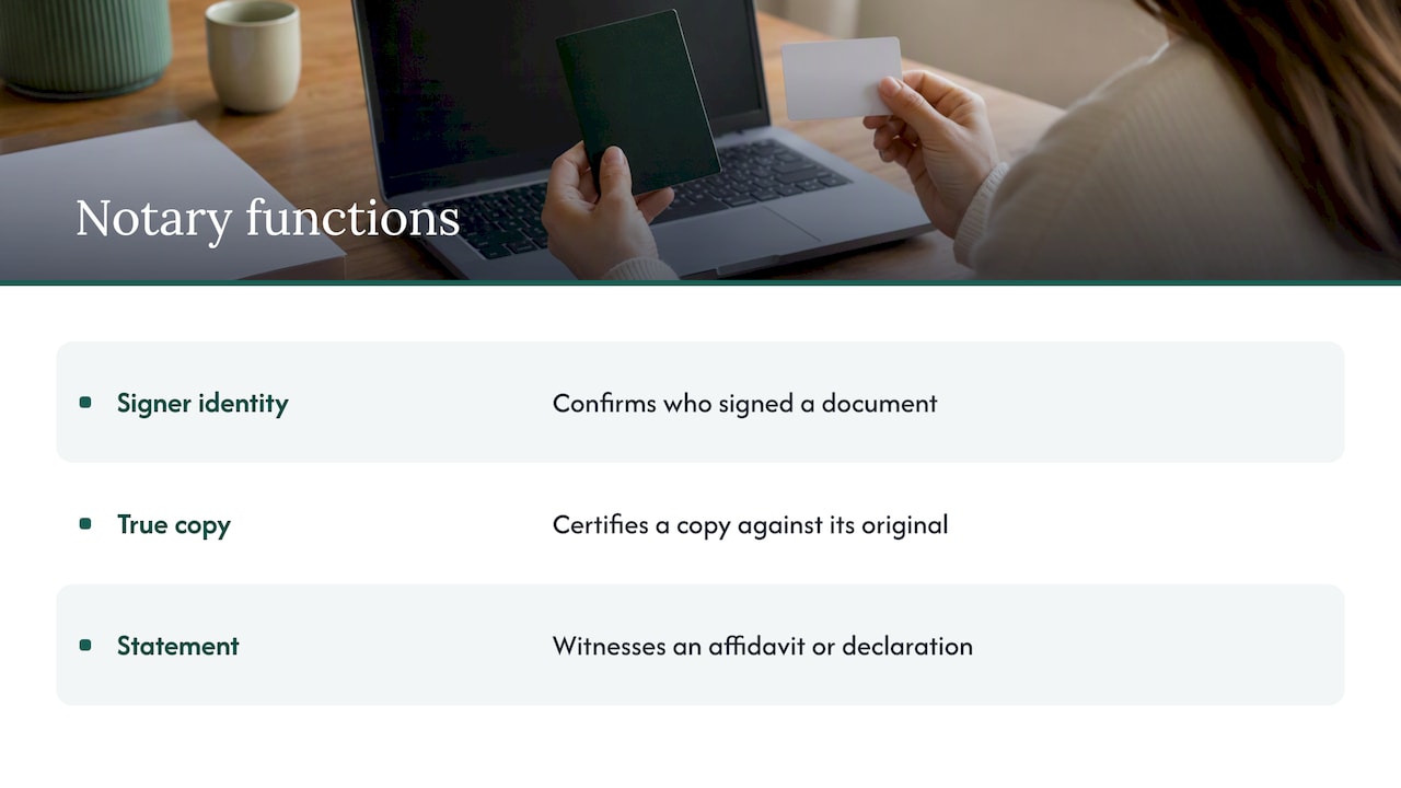 Three core functions of a notary
