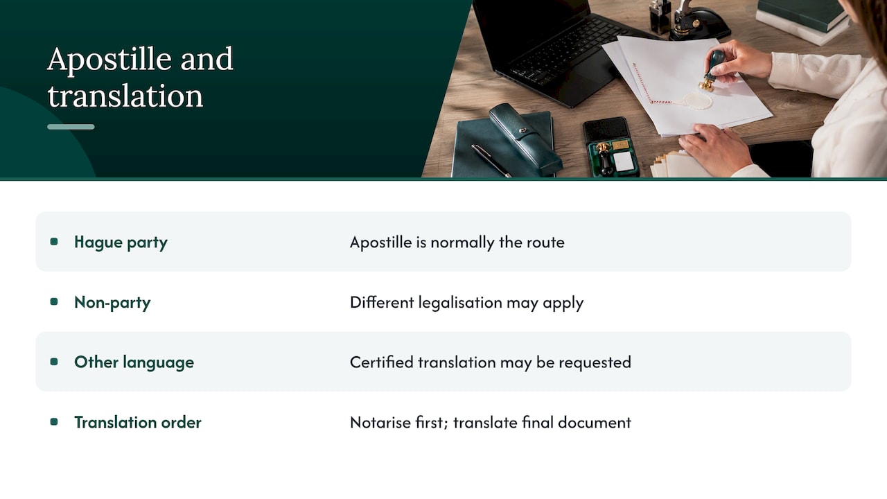 Apostille and translation for use abroad — overview diagram