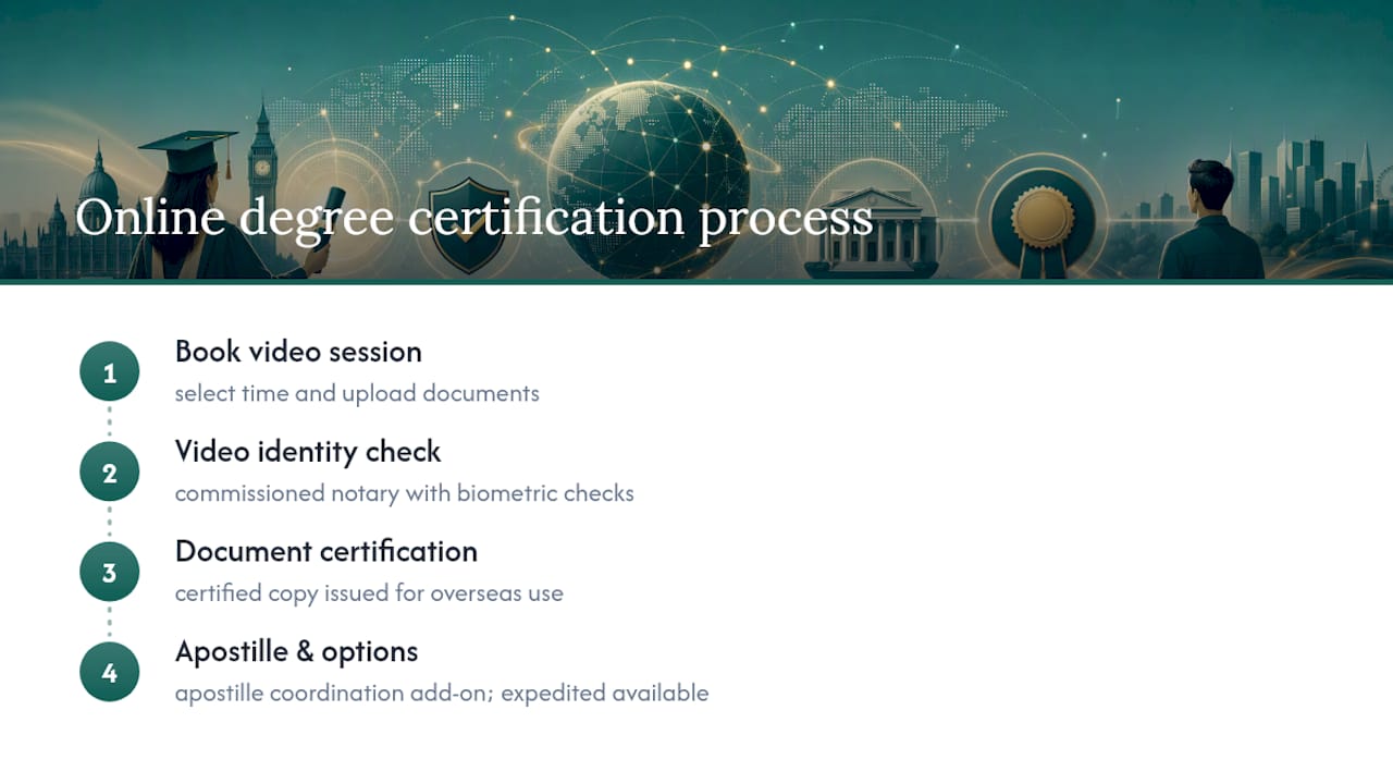How My Notary handles degree certification and legalisation — overview diagram
