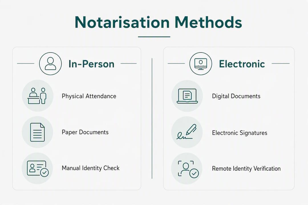 Infographic comparing in-person and electronic notarisation methods