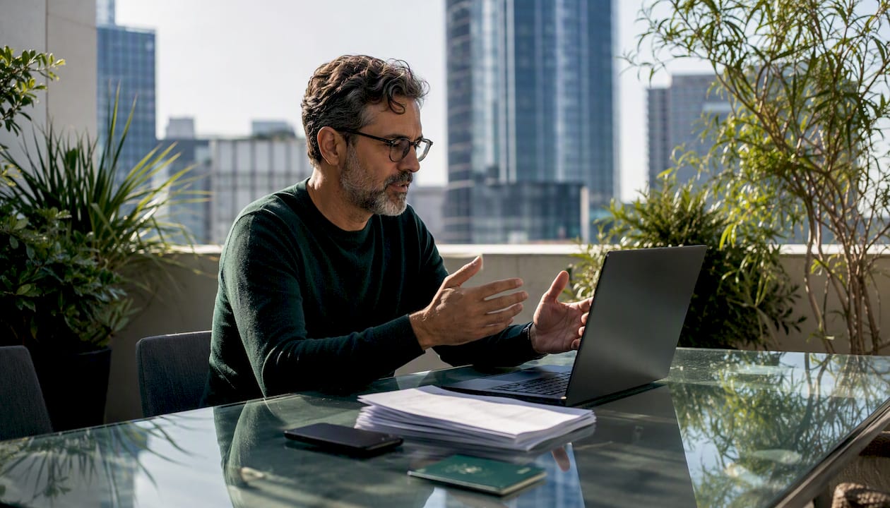 Man attending remote electronic notarisation video call