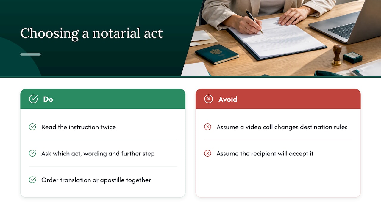 Our view on choosing a notarial act — overview diagram