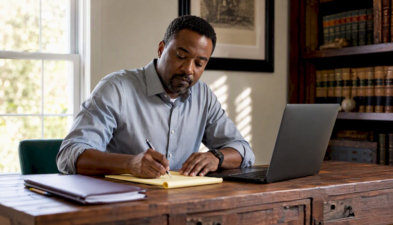 Notary taking notes on power of attorney document