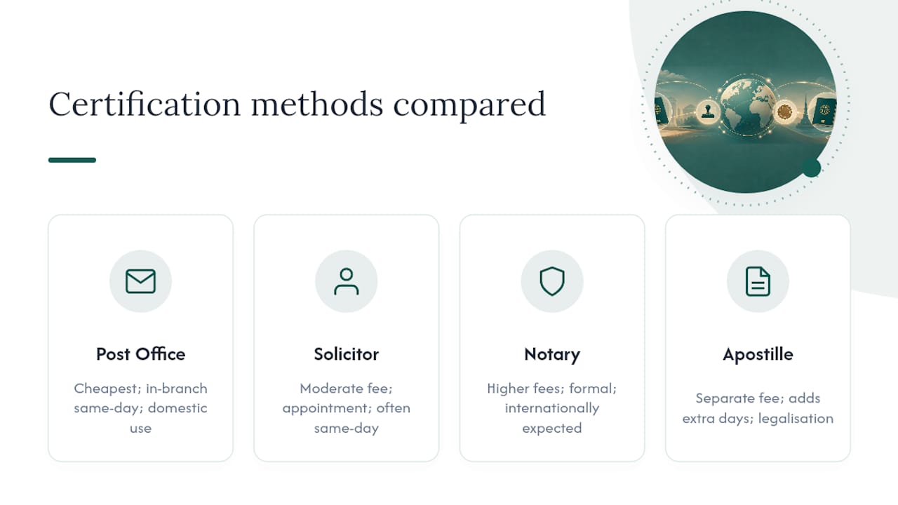 Diagram comparing costs and turnaround times for certification methods