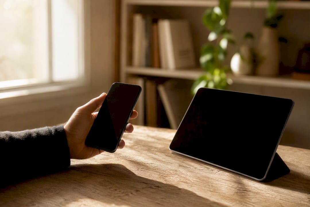 Hand holding smartphone and blank signature pad