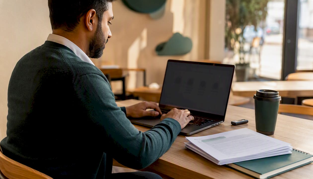 Hands typing on laptop with encryption tools