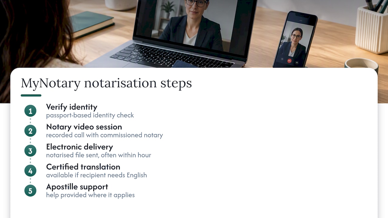 How MyNotary helps UK residents notarise US-origin documents online — overview diagram