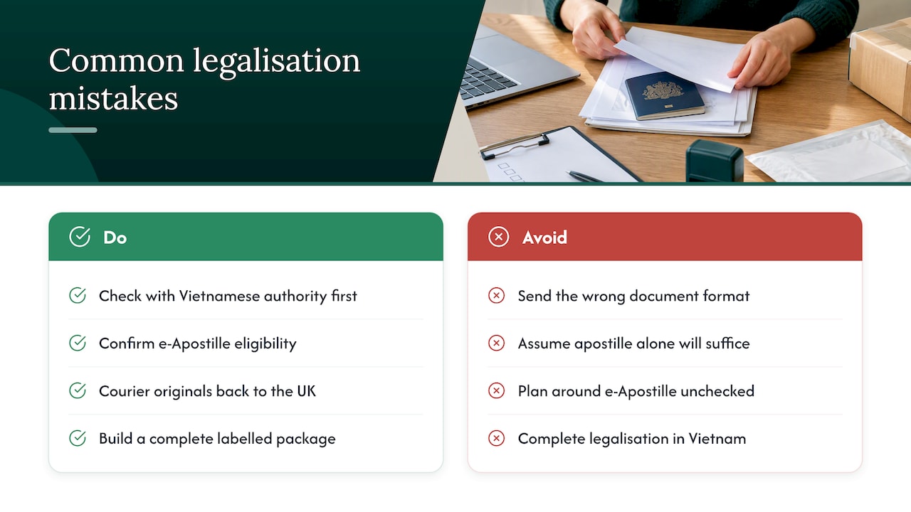 Common mistakes to avoid during UK to Vietnam legalisation — overview diagram