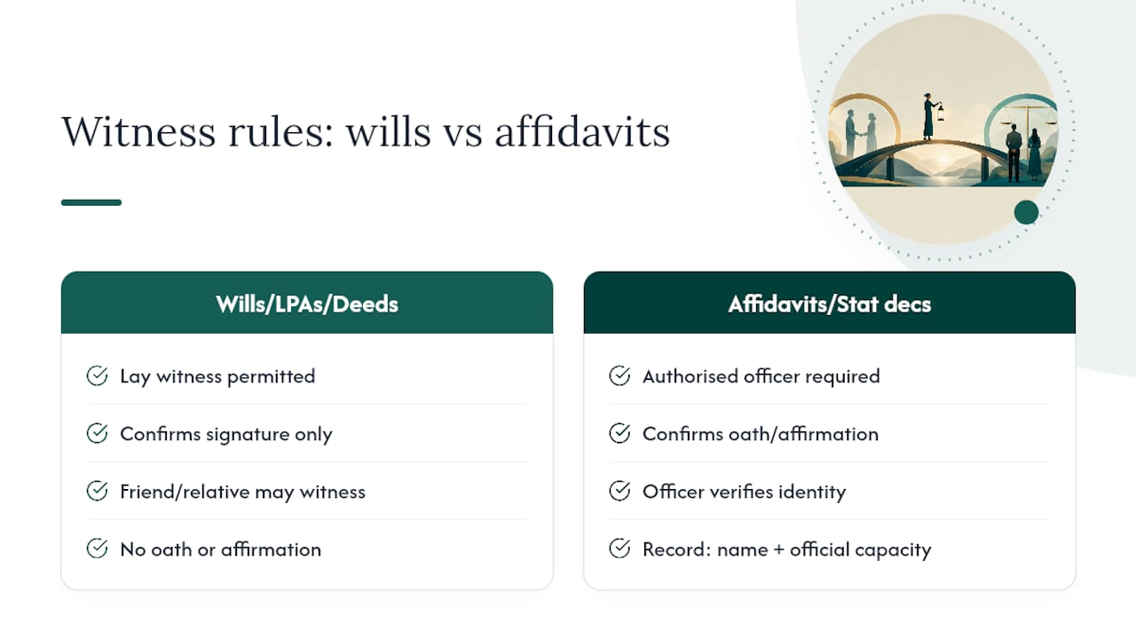 Witness requirements for affidavits and statutory declarations — overview diagram